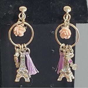 Gold and Eiffel Tower Charm Clip On Earrings